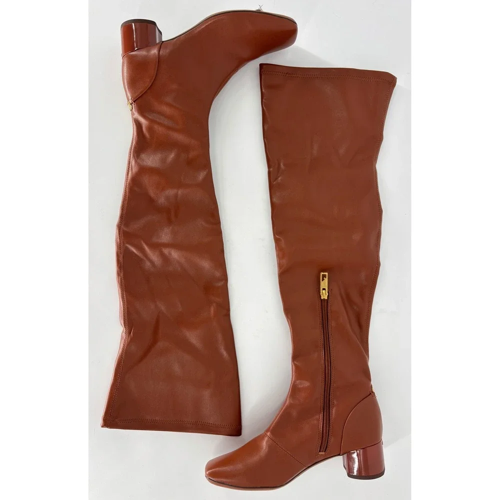 Franco Sarto Novara Over the Knee Square Toe Boots Acorn Brown Tan Women Size 6